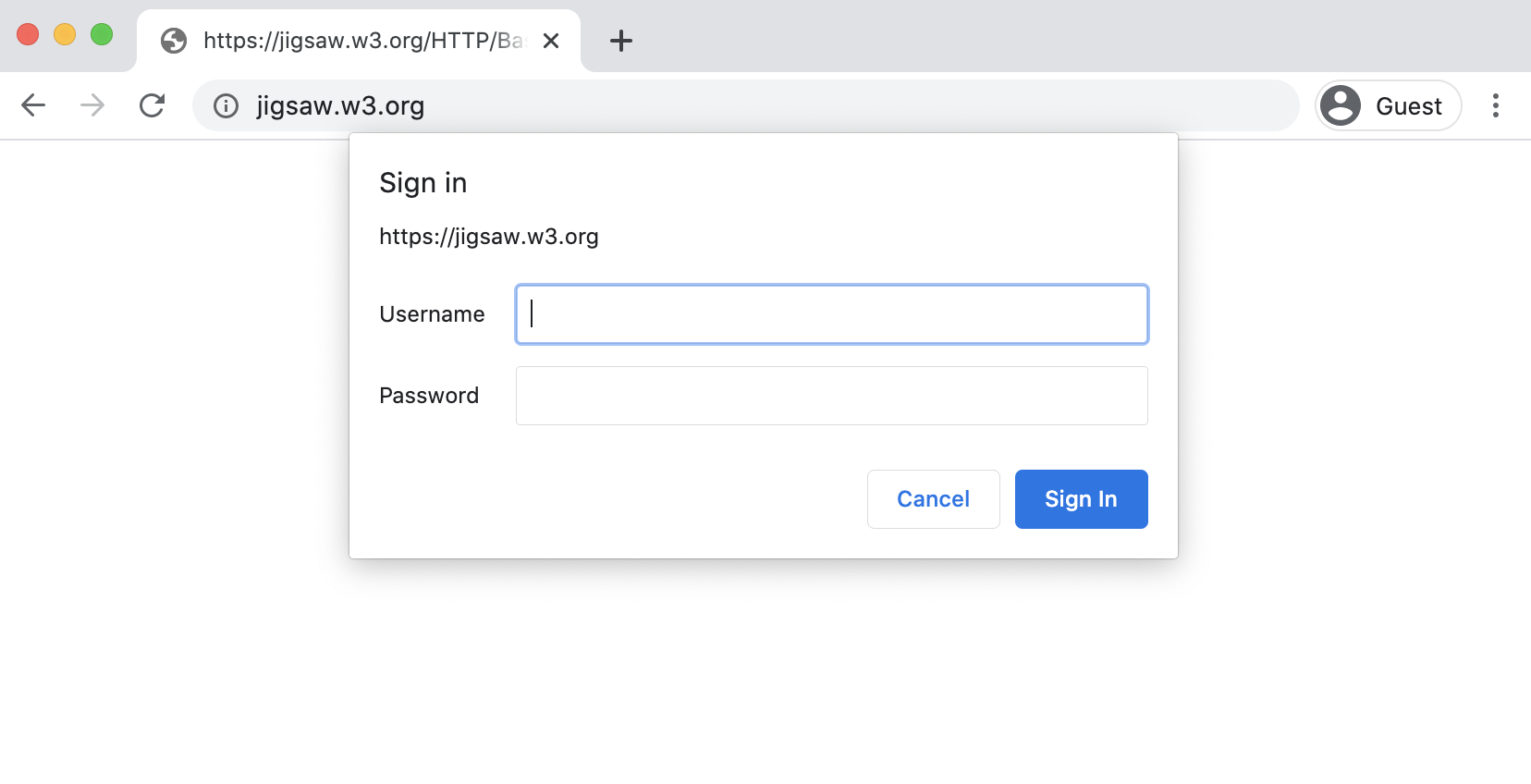 HTTP authentication prompt in Chrome