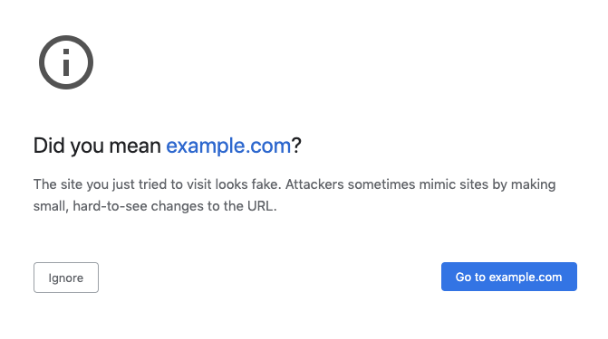 Chrome 86 lookalike domain warning